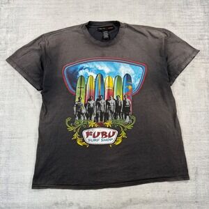 FUBU Shirt Mens XL Faded Black Distressed Vintage Y2K Ron John Surf Shop Parody